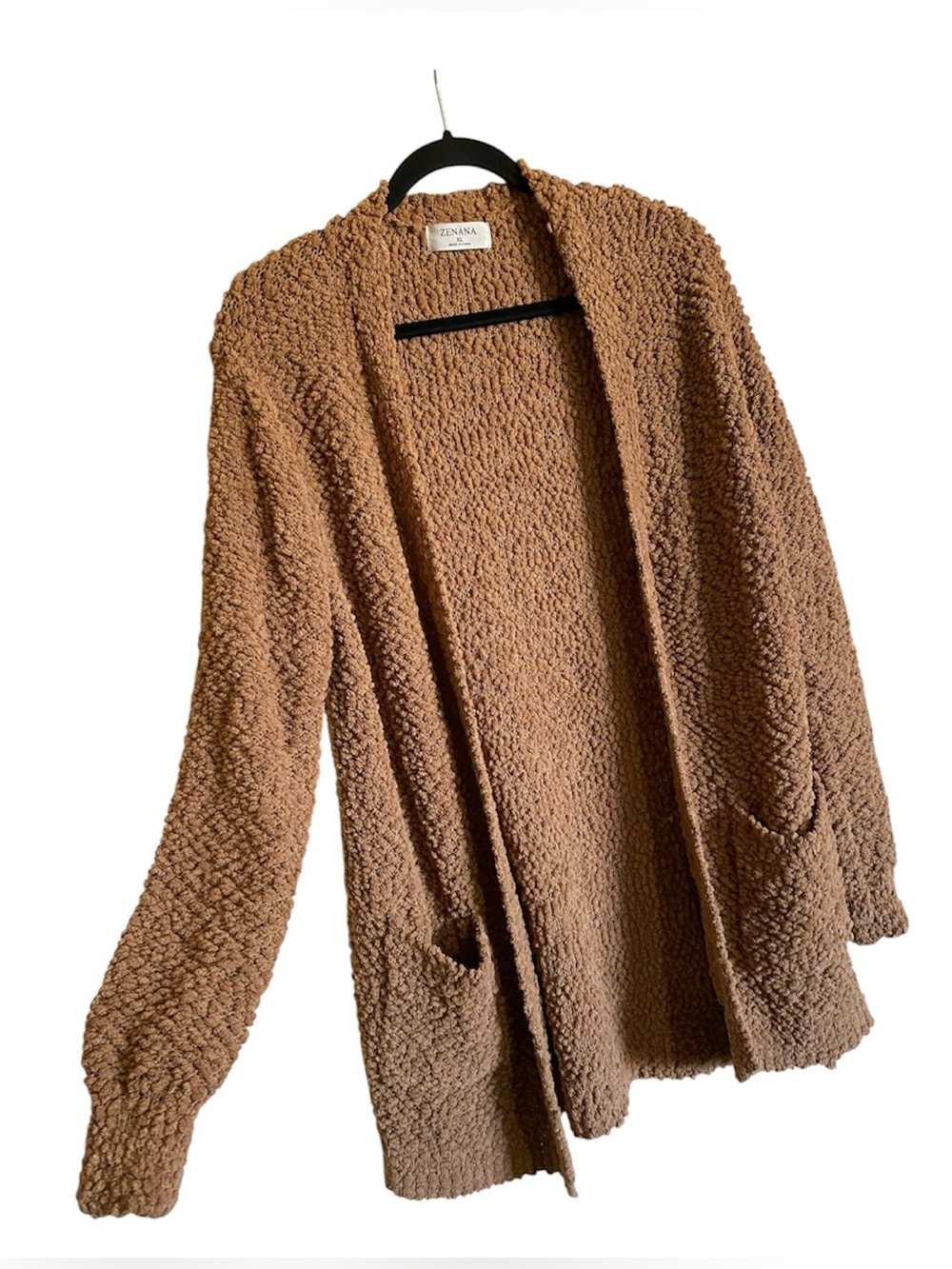Women’s ZENANA Poocorn Cardigan Sweater Camel Brown Size XL - Picture 3 of 5